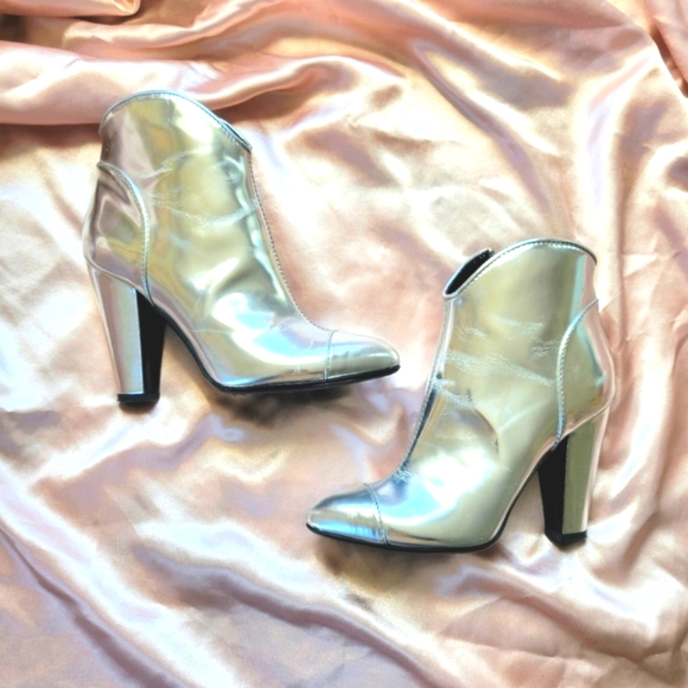 Burberry Silver Chrome Ankle Booties